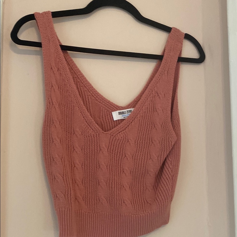 CABLE KNIT PINK TANK V NECK SWEATER